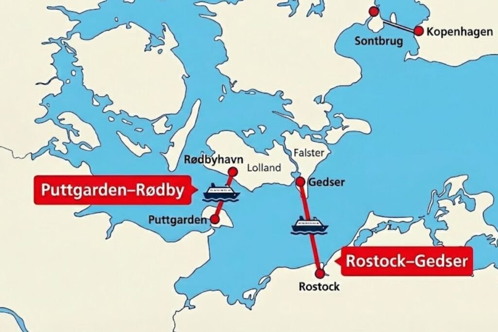 Route with combination tickets for the Øresund Bridge and ferry to Denmark
