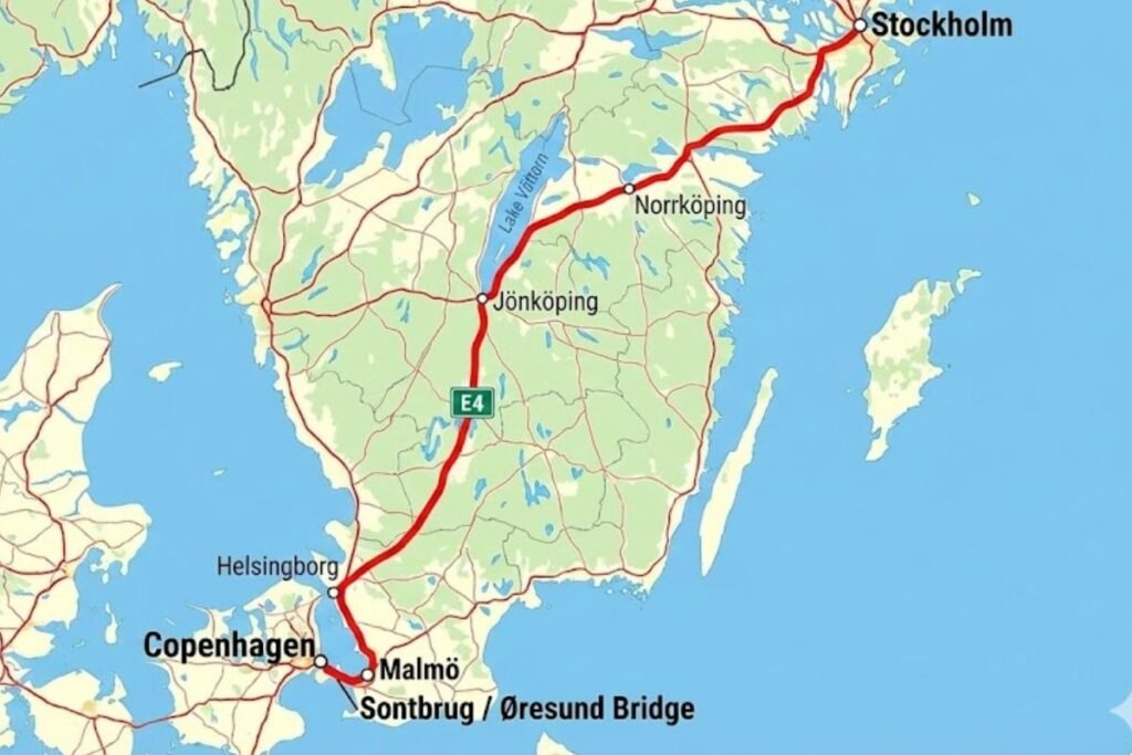 route from Øresund Bridge to Stockholm