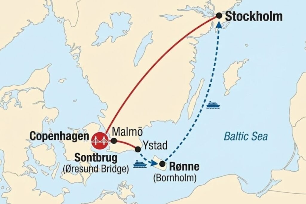 ferry via Bornholm to Stockholm