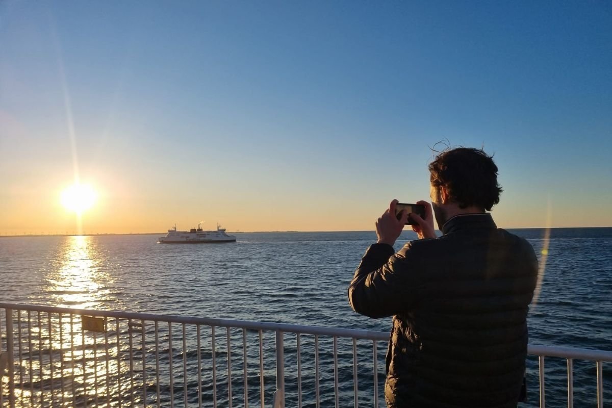 Bram, the maker of this site, on the ferry crossing to Rødby