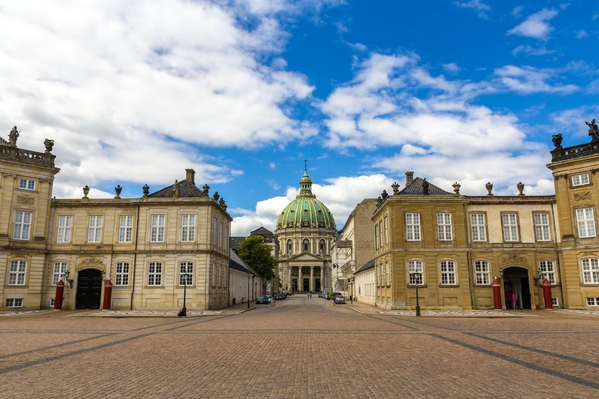 Amalienborg Palace square with the Marble Church in Copenhagen
