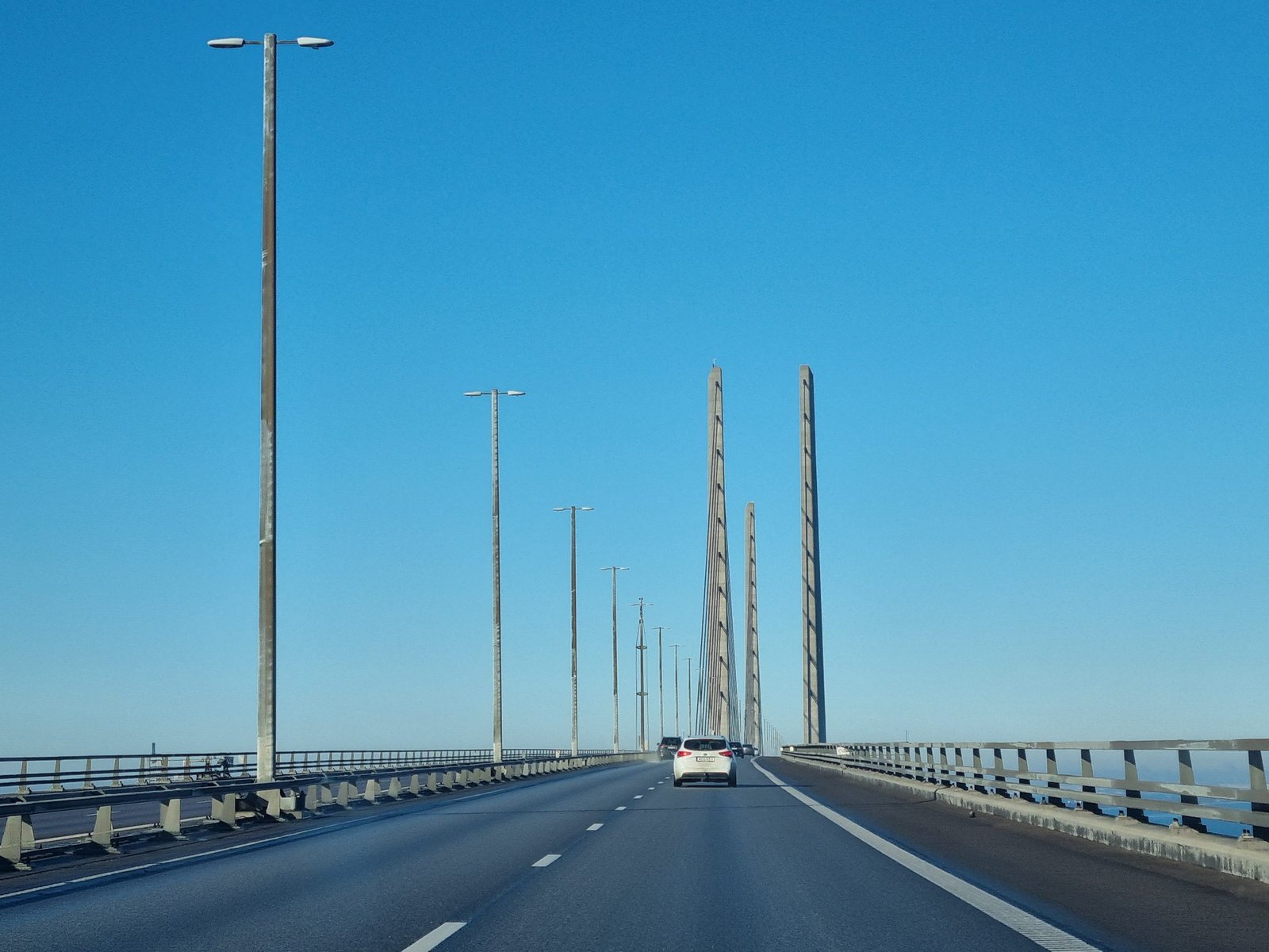The straight road across the Øresund Bridge leading towards the pylons