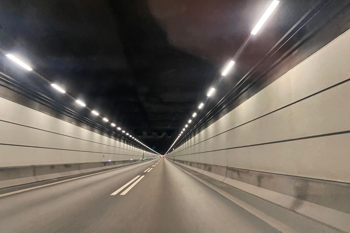 Driving through the Drogden Tunnel towards the Øresund Bridge