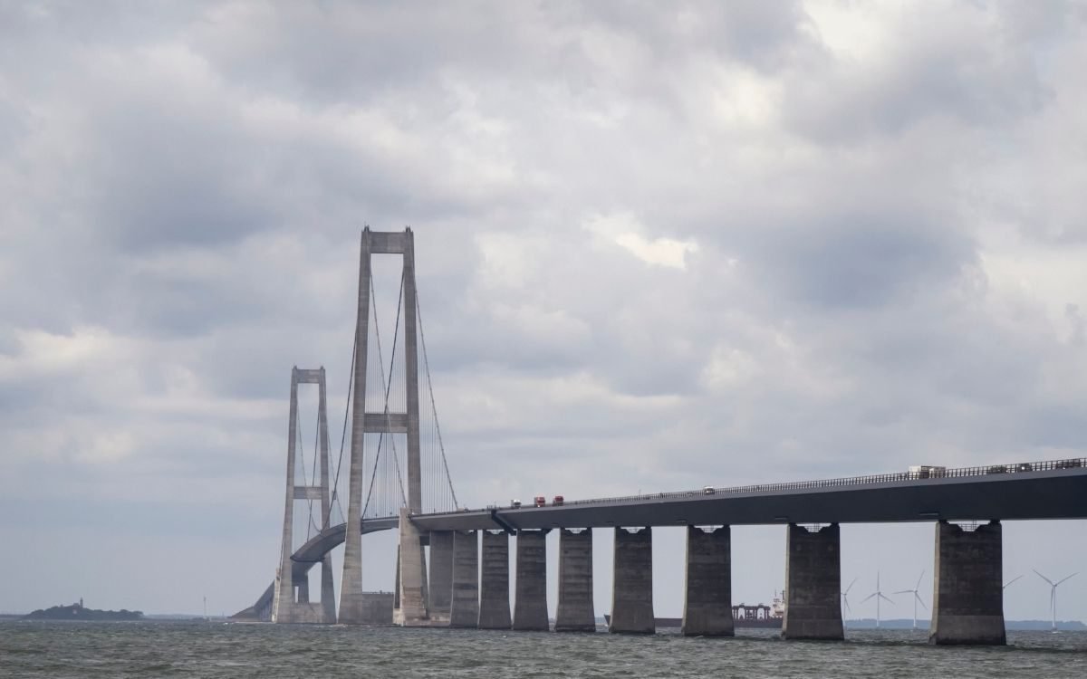 The Great Belt Bridge with its suspension span and approach viaduct over the Great Belt