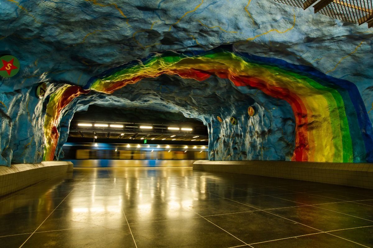 A painted metro station of the Tunnelbana in Stockholm